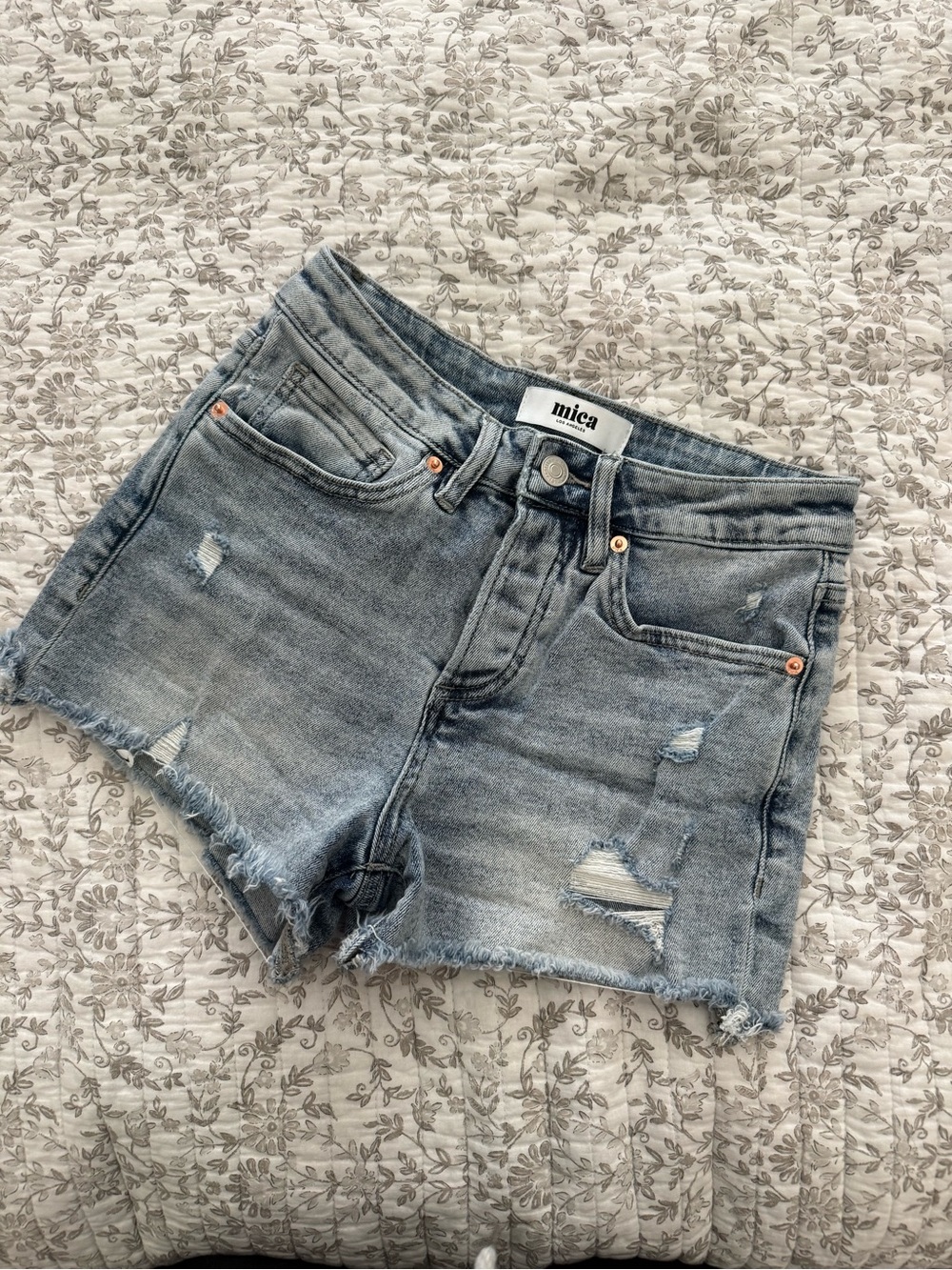 Misa Los Angeles Light Blue Distressed Denim Shorts